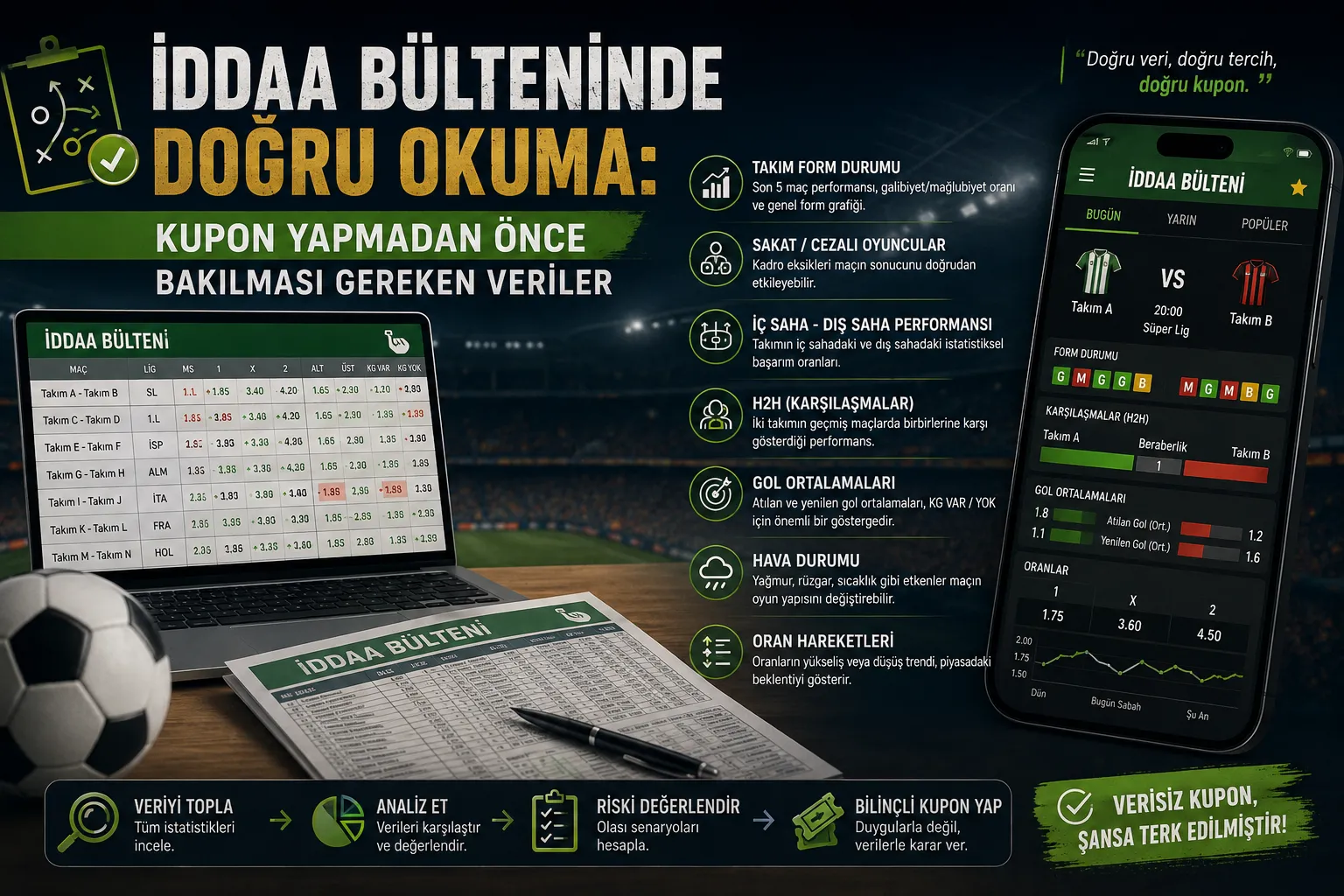 İddaa Bülteninde Doğru Okuma: Kupon Yapmadan Önce Bakılması Gereken Veriler